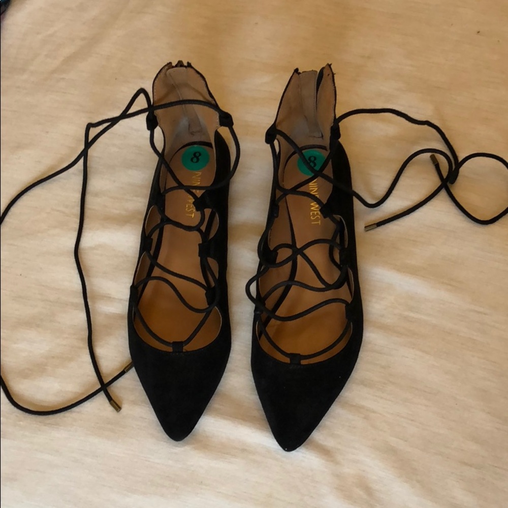 Never worn black lace up flats - Nine West